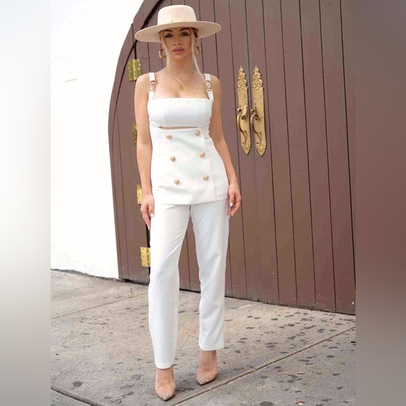 Lucille Gold Buttons Two Piece in White - Picture 2 of 3